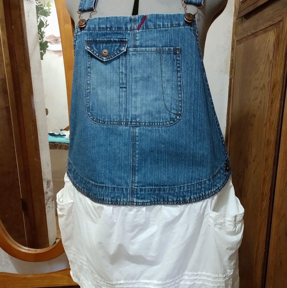 Denim overall white skirted top/dress